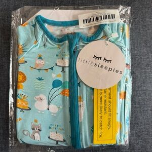 Little Sleepies Blue Party Animals Bamboo Zippy 6-12 months